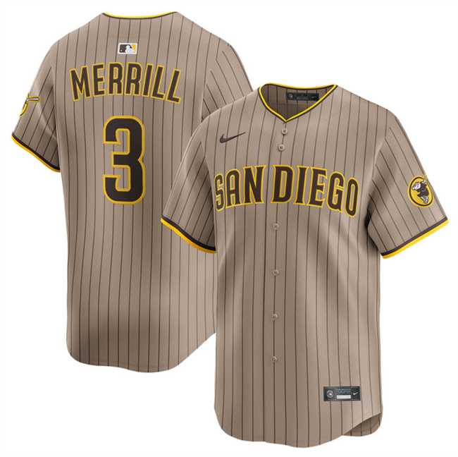 Men%27s San Diego Padres #3 Jackson Merrill Tan 2024 Alternate Limited Stitched Jersey Dzhi